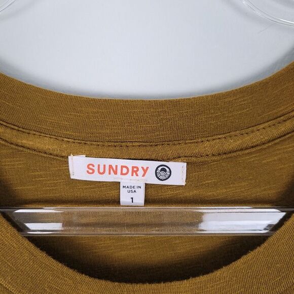 Sundry Size S Side Tie Jersey Dress Short Cap Sleeve Stretch Green Yellow - Picture 12 of 12